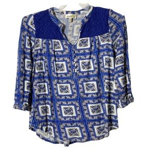 Porridge Blouse Sleeved Blue White Florals XSmall